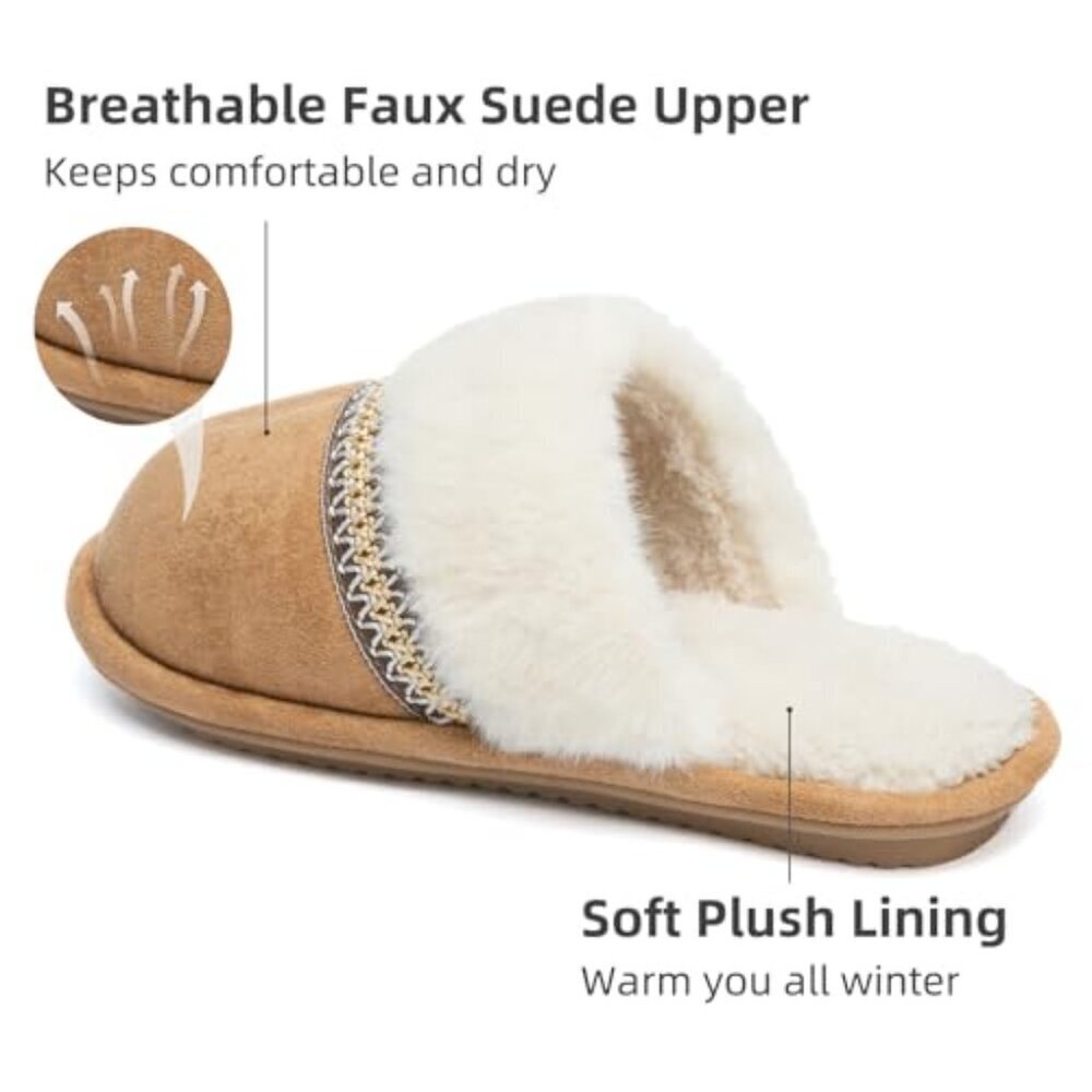 Women's Cozy Memory Foam Slippers, Anti-Skid Sole, Faux Fur, Slip-On - Picture 4 of 8